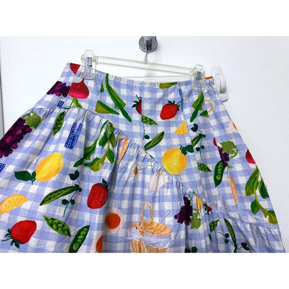 NWT Lisa Says Gah Maeve Picnic Alfresco Midi Skirt Food Vegetable Blue Gingham M - Picture 8 of 14